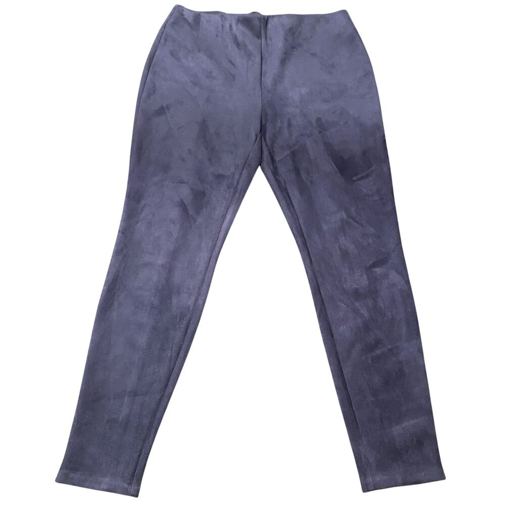 Chico’s Sz 1 (8) Navy Faux Suede Stretch Slim Ankle Pants Office Travel Comfort